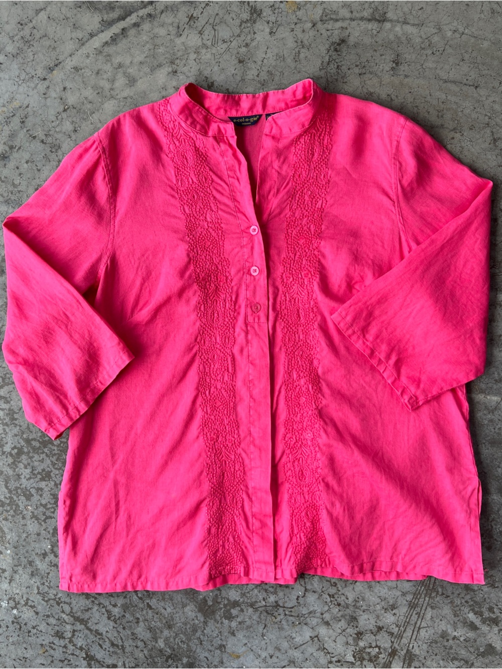 e-col-o-gie Hot Pink 100% Linen Embroidered Tunic Blouse Plus Size 1X Boho